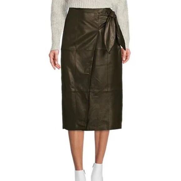 Antonio MelaniJulia Genuine Leather Faux Wrap Midi Skirt - Picture 7 of 8